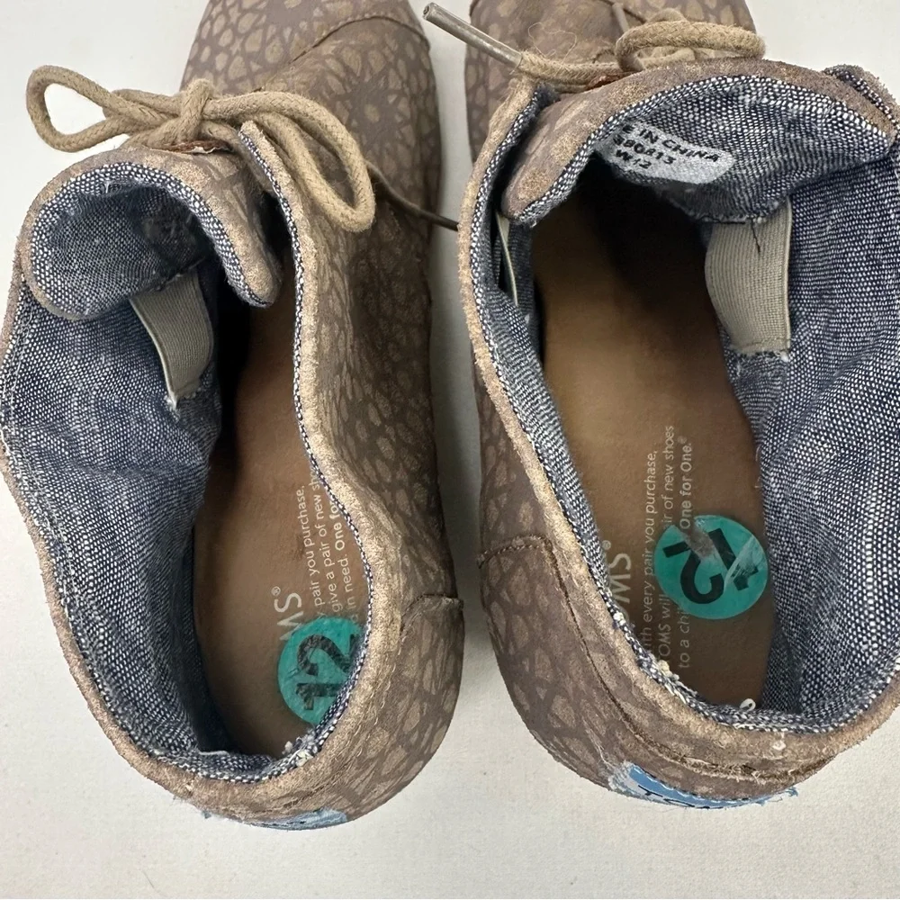 TOMS Desert Wedge Booties Size 12 Brown Printed Lace Up Ankle Boots
